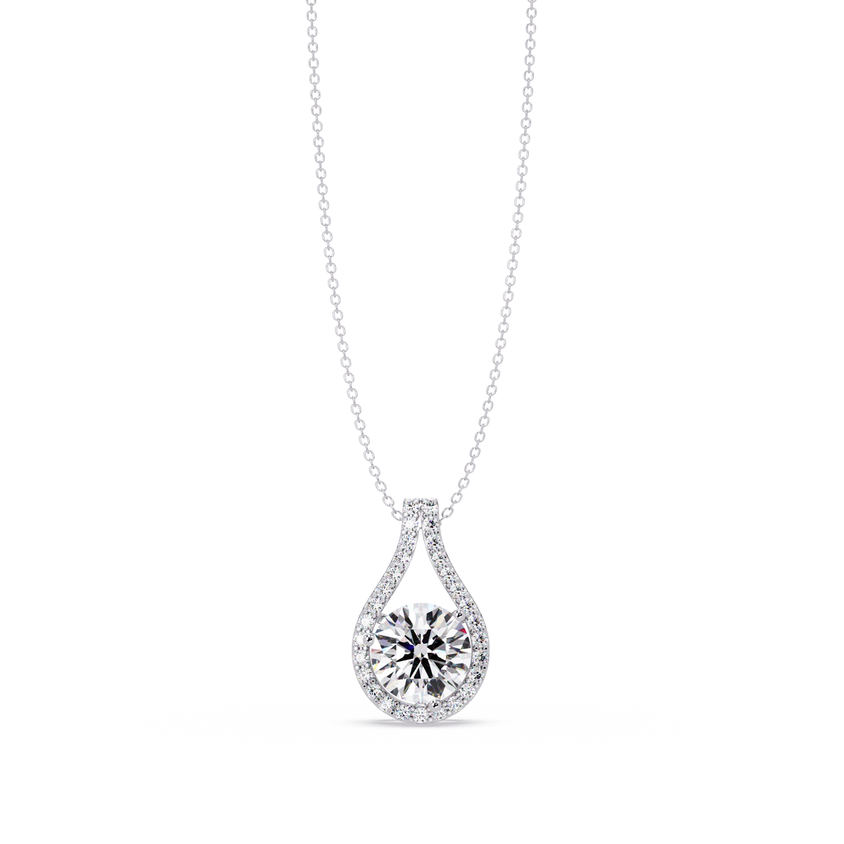 Round Lab Grown Diamond Teardrop Halo Pendant Necklace - HIGHCARAT DIAMONDS