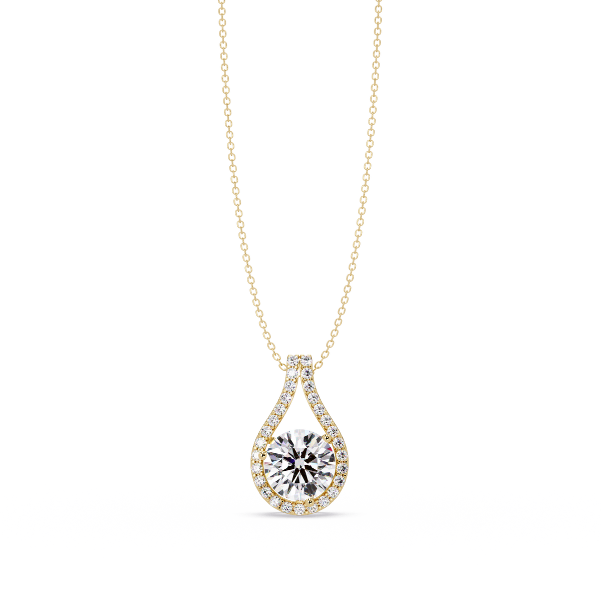 Round Lab Grown Diamond Teardrop Halo Pendant Necklace - HIGHCARAT DIAMONDS