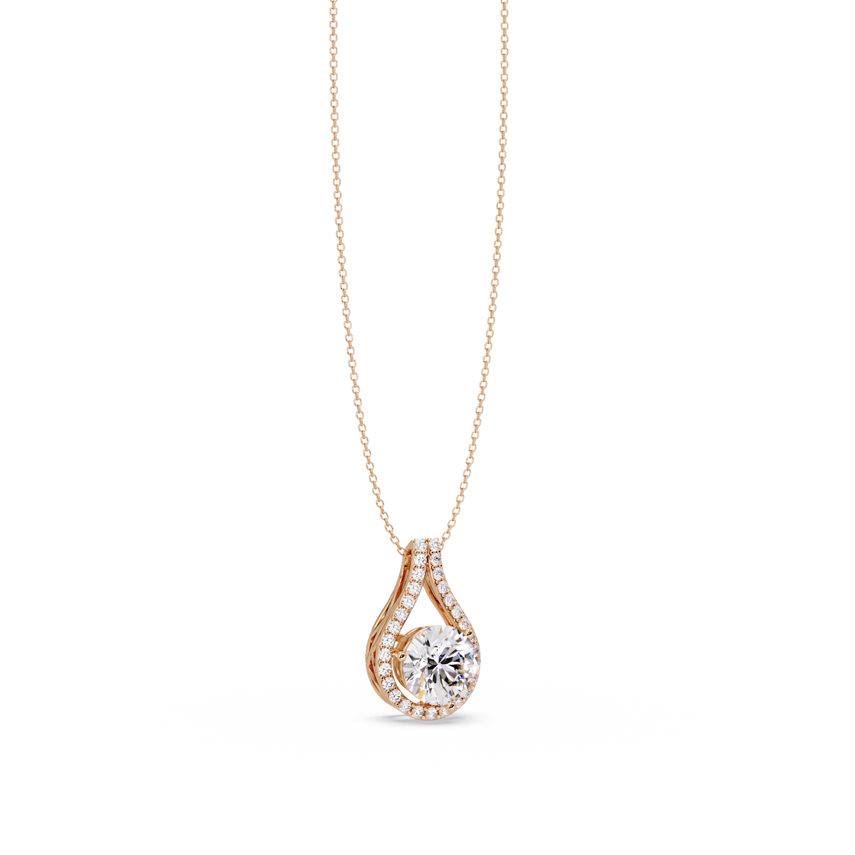 Round Lab Grown Diamond Teardrop Halo Pendant Necklace - HIGHCARAT DIAMONDS