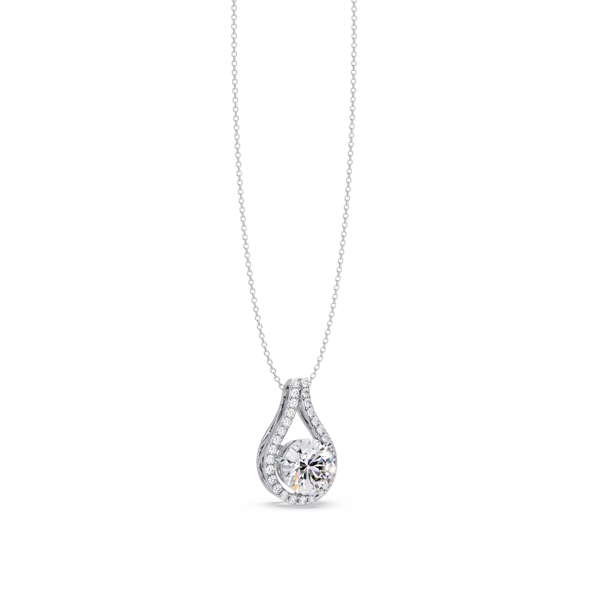 Round Lab Grown Diamond Teardrop Halo Pendant Necklace - HIGHCARAT DIAMONDS