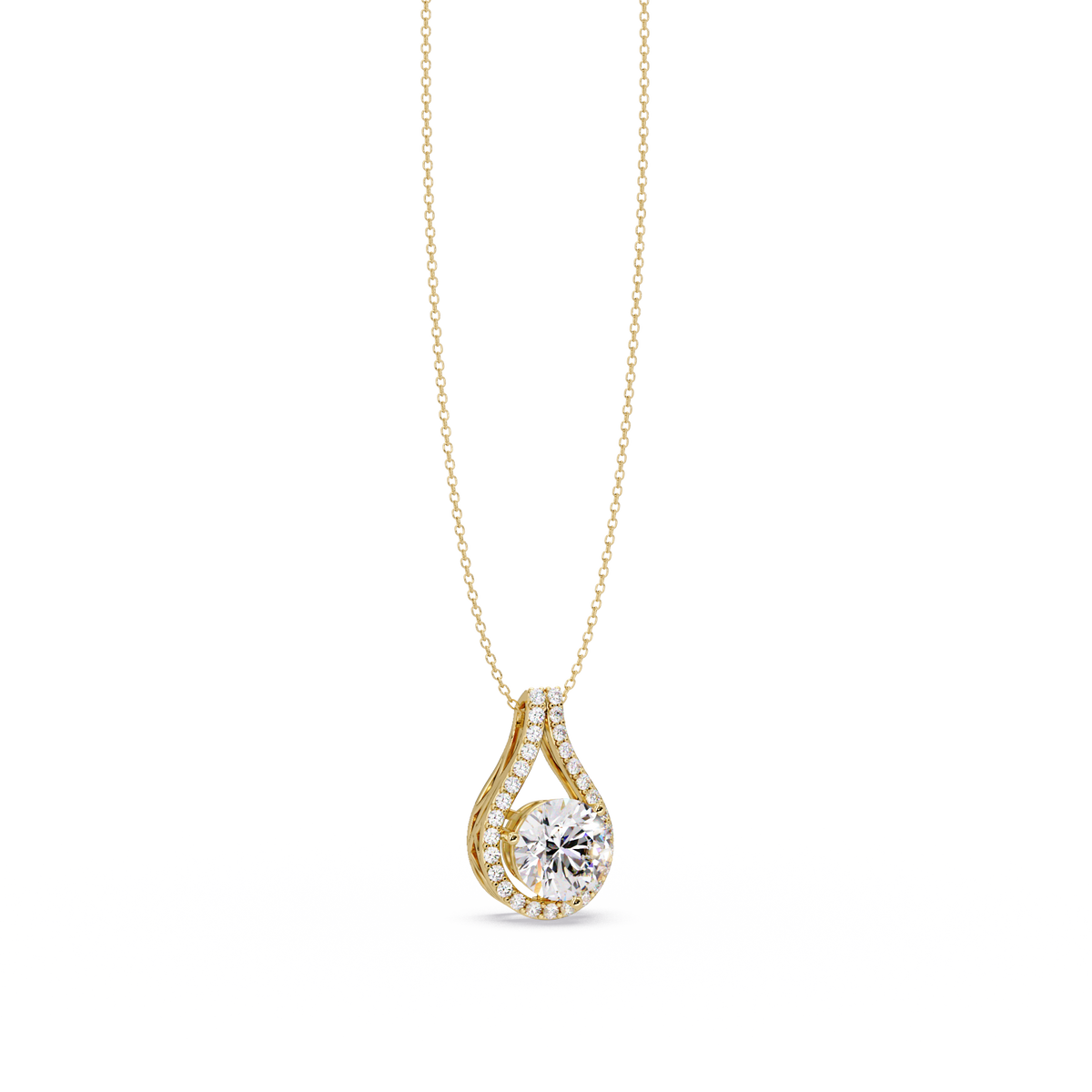 Round Lab Grown Diamond Teardrop Halo Pendant Necklace - HIGHCARAT DIAMONDS