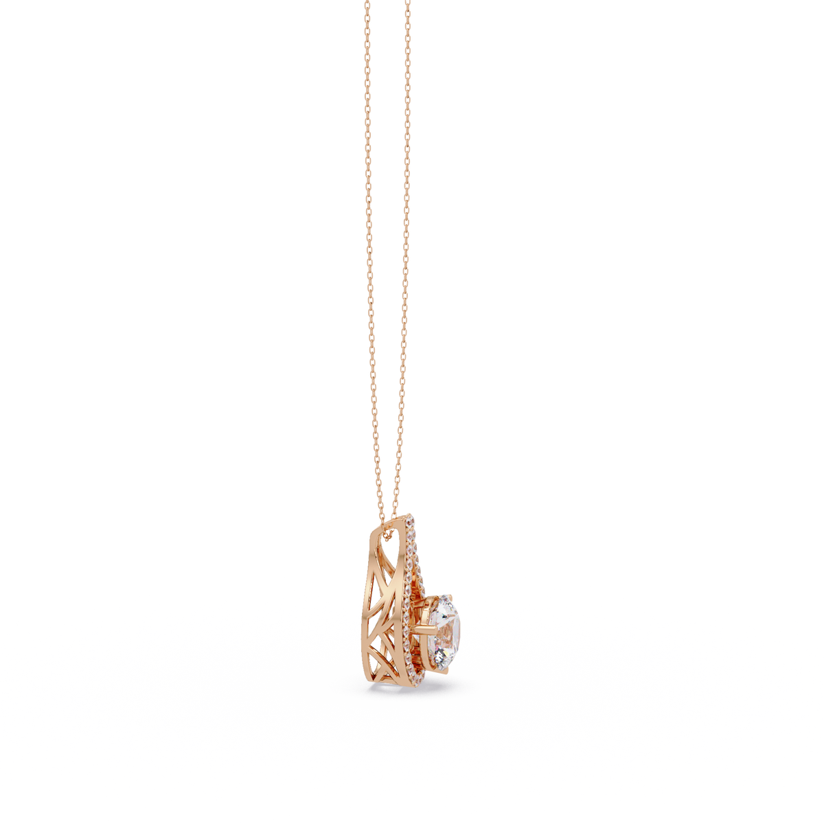 Round Lab Grown Diamond Teardrop Halo Pendant Necklace - HIGHCARAT DIAMONDS