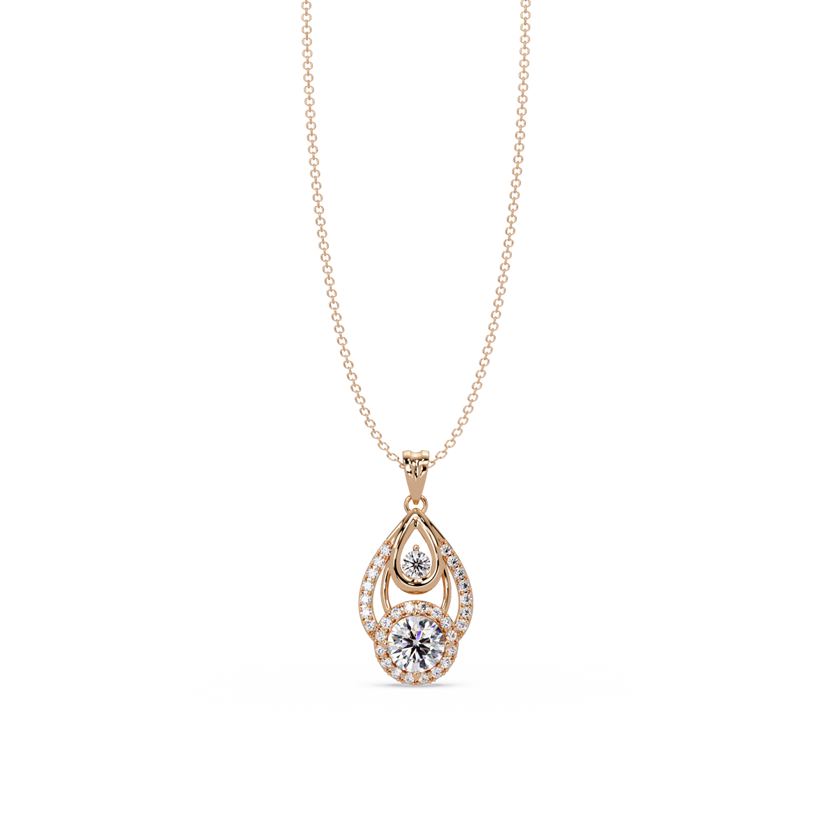 Round Lab Grown Diamond Teardrop Layered Pendant - HIGHCARAT DIAMONDS