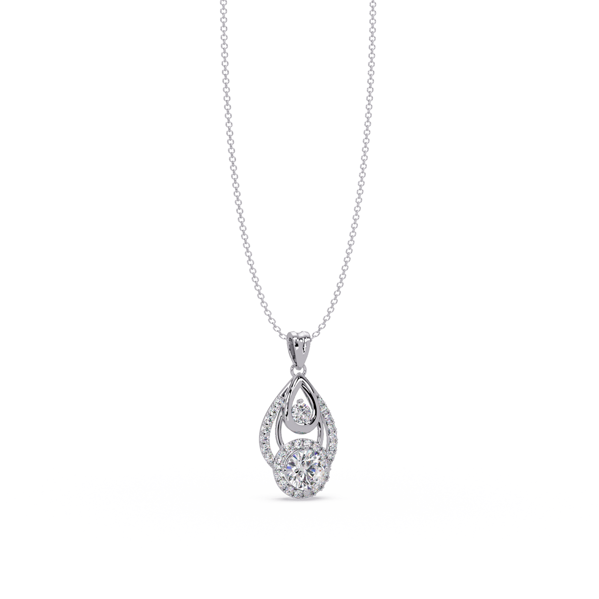 Round Lab Grown Diamond Teardrop Layered Pendant - HIGHCARAT DIAMONDS