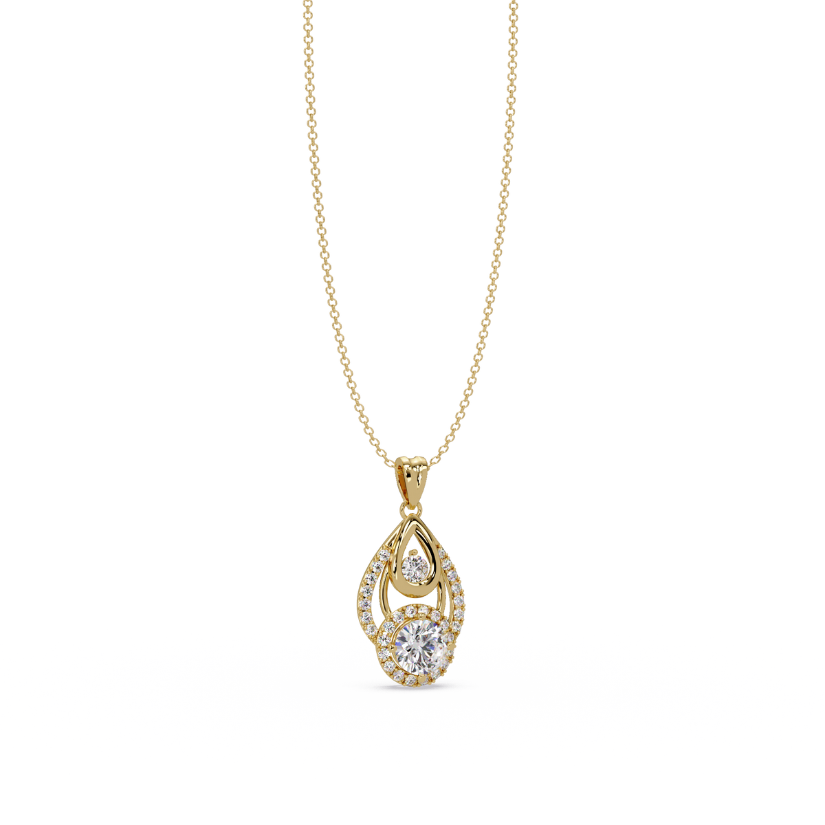 Round Lab Grown Diamond Teardrop Layered Pendant - HIGHCARAT DIAMONDS