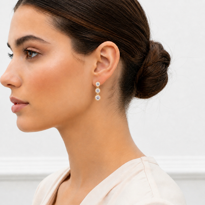 Round Lab Grown Diamond Three Stone Drop Earrings - HIGHCARAT DIAMONDS