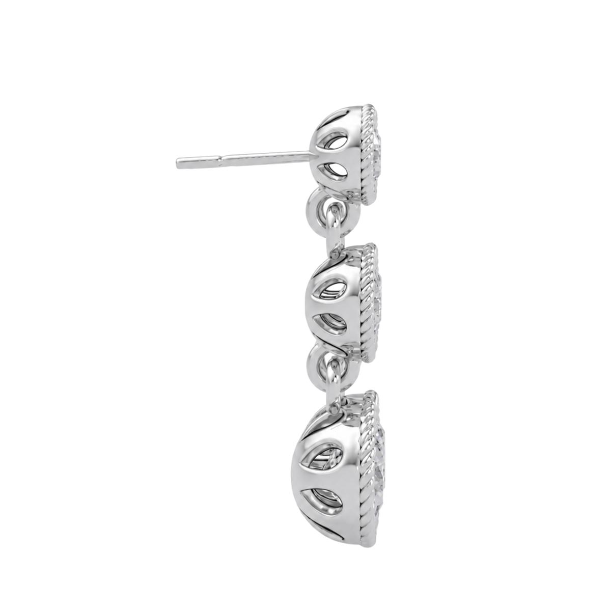 Round Lab Grown Diamond Three Stone Drop Earrings - HIGHCARAT DIAMONDS