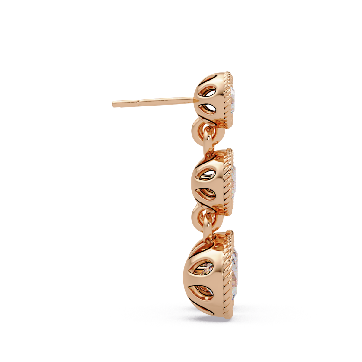 Round Lab Grown Diamond Three Stone Drop Earrings - HIGHCARAT DIAMONDS