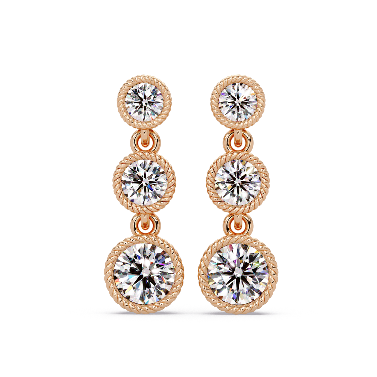 Round Lab Grown Diamond Three Stone Drop Earrings - HIGHCARAT DIAMONDS