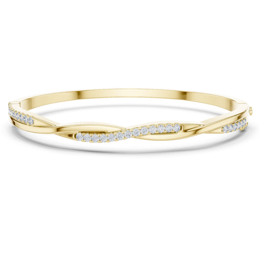 Round Cut Diamond Vintage Elegant Delicate Twisted Stunning 10k Solid Yellow Gold Daily Wear Bangle Bracelet For Women's - HIGHCARAT DIAMONDS
