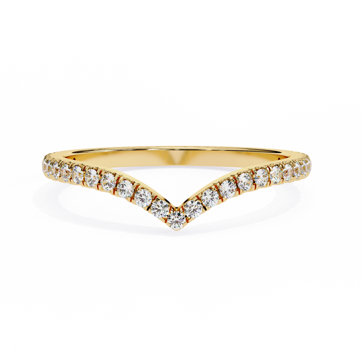 Round Cut Lab Grown Diamond V Shape 14k Yellow Gold Perfect Delicate Bridesmaid Band For Her - HIGHCARAT DIAMONDS