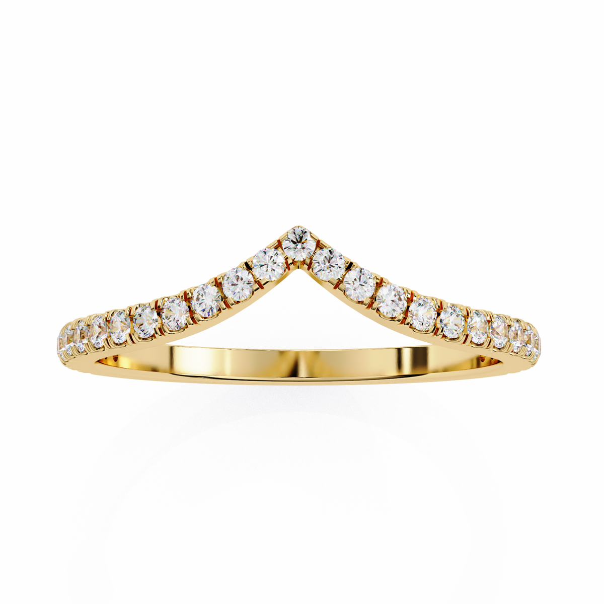 Round Cut Lab Grown Diamond V Shape 14k Yellow Gold Perfect Delicate Bridesmaid Band For Her - HIGHCARAT DIAMONDS