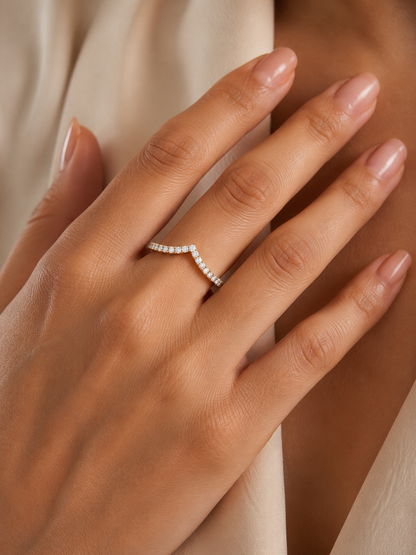 Round Cut Lab Grown Diamond V Shape 14k Yellow Gold Perfect Delicate Bridesmaid Band For Her - HIGHCARAT DIAMONDS