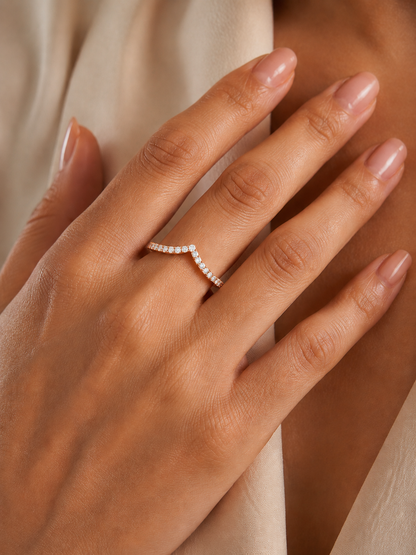 Round Cut Lab Grown Diamond V Shape 14k Yellow Gold Perfect Delicate Bridesmaid Band For Her - HIGHCARAT DIAMONDS