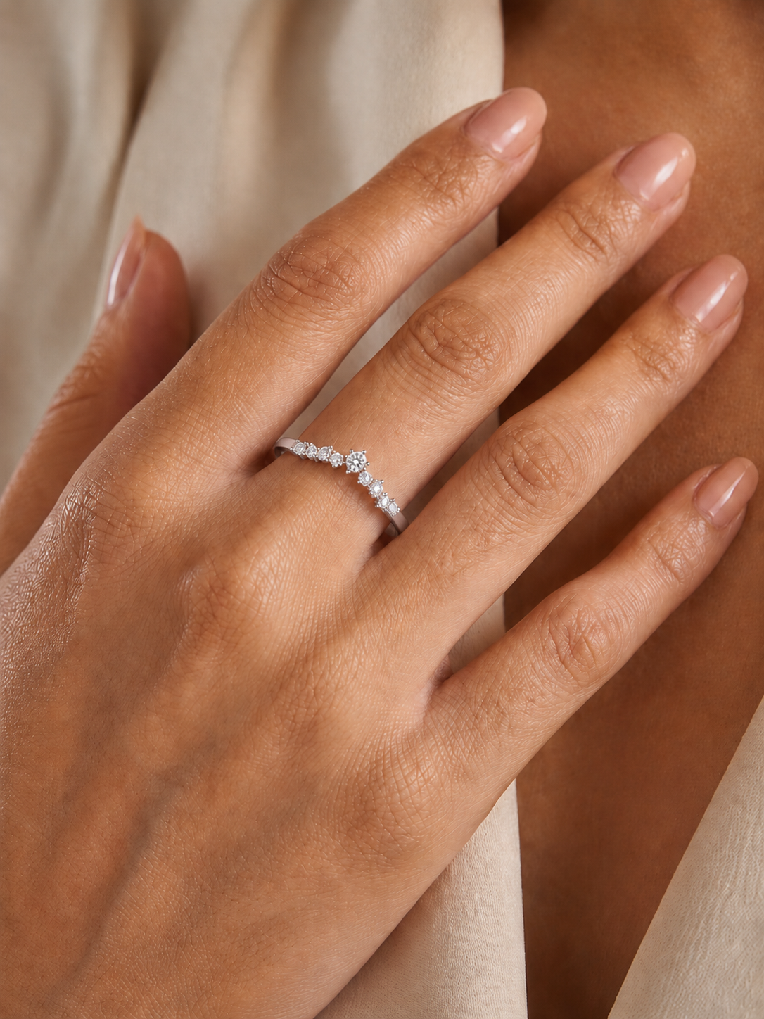 Round Cut Lab Grown Diamond  V Shape Prong Set Unique Delicate Statement Dainty Daily Wear Band - HIGHCARAT DIAMONDS