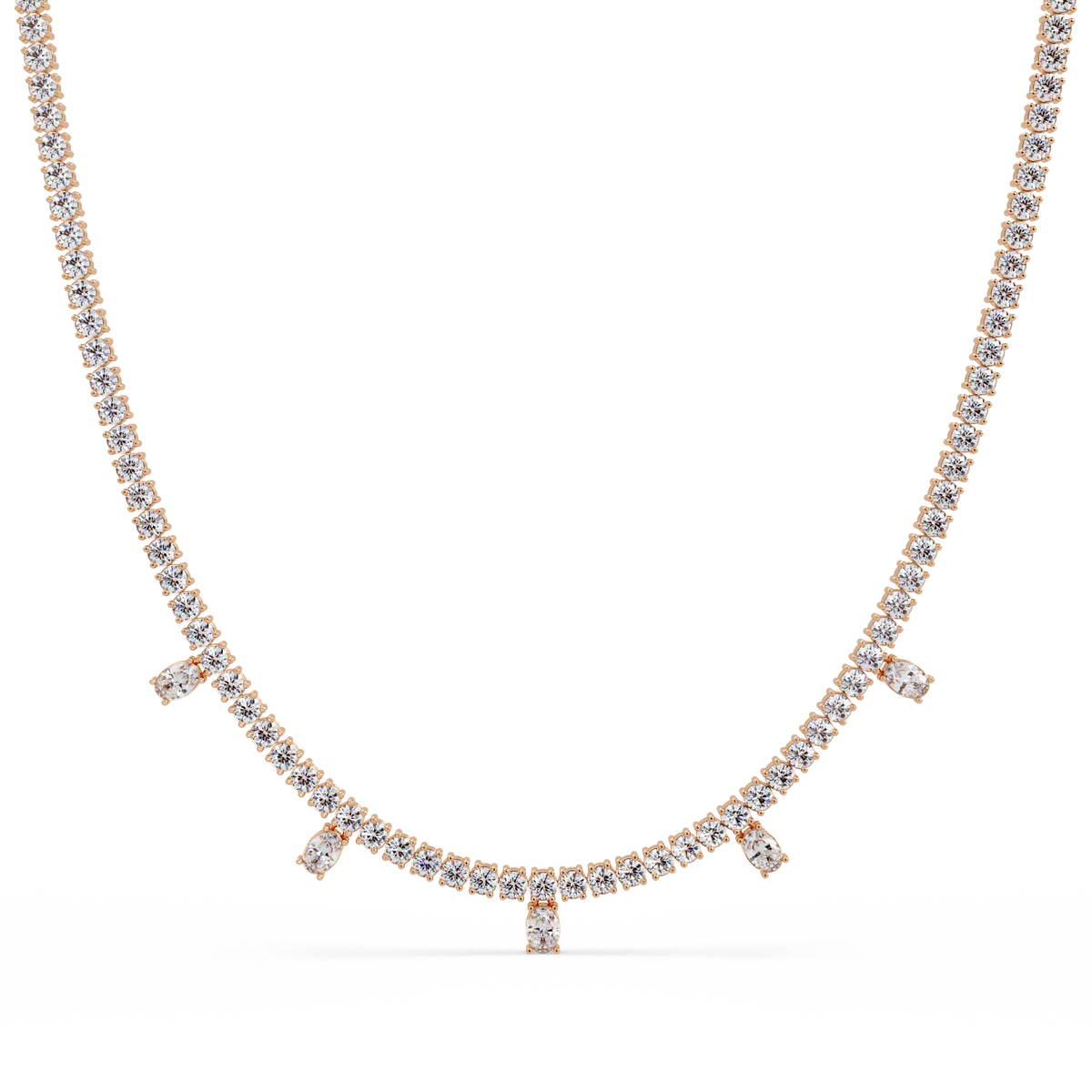 Round Lab-Grown Drop Tennis Diamond Necklace in Rose Gold - HIGHCARAT DIAMONDS