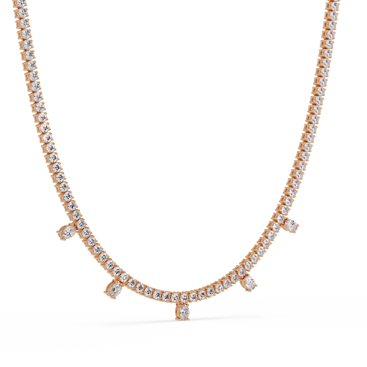 Round Lab-Grown Drop Tennis Diamond Necklace in Rose Gold - HIGHCARAT DIAMONDS