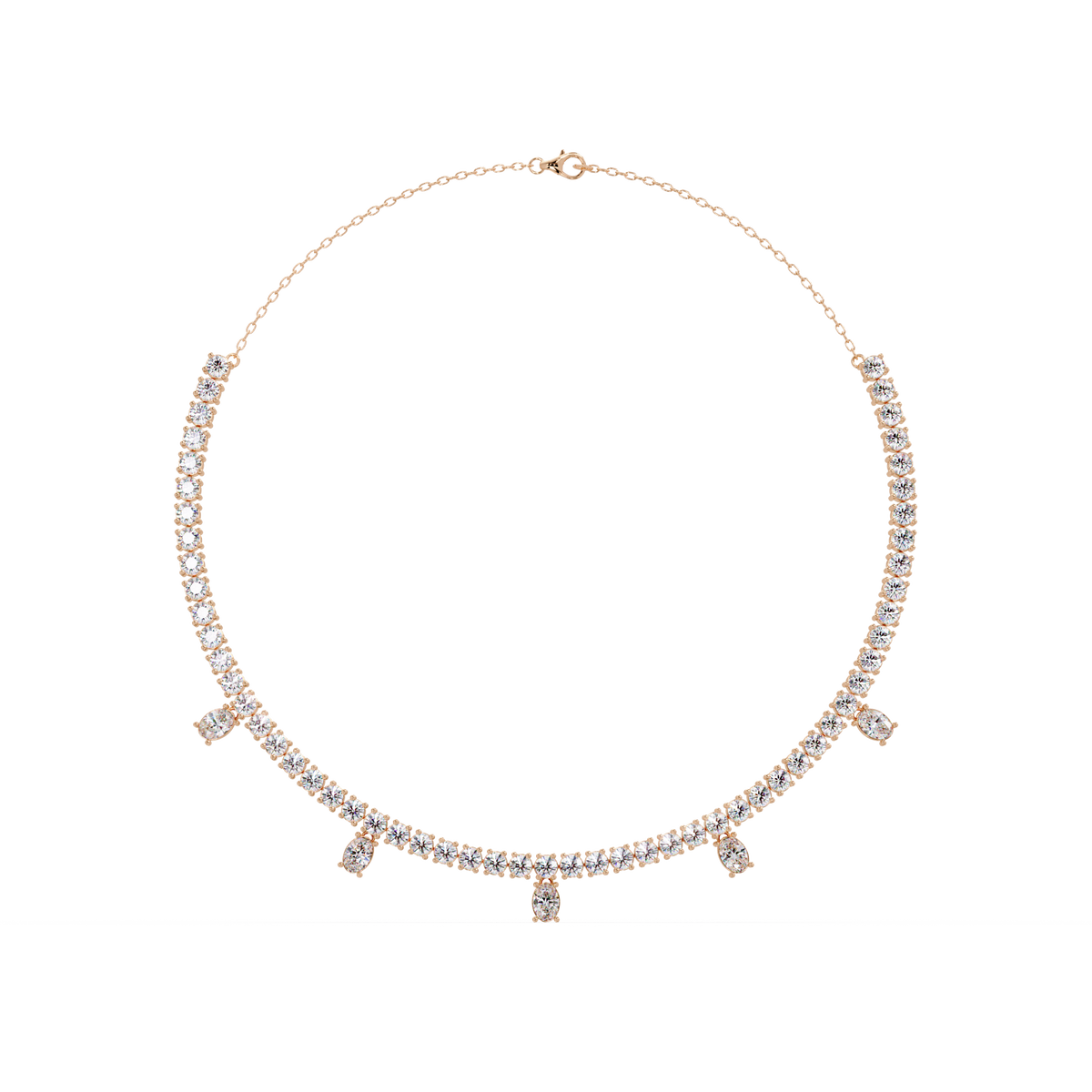 Round Lab-Grown Drop Tennis Diamond Necklace in Rose Gold - HIGHCARAT DIAMONDS