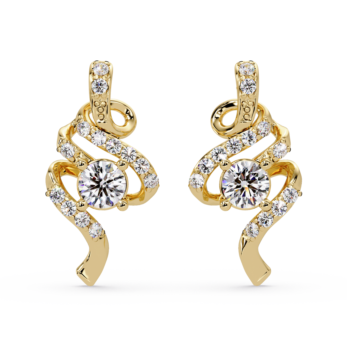 Round Lab Grown Snake Shape Rose Gold Unique Diamond Earring - HIGHCARAT DIAMONDS