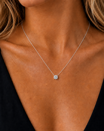 Round Lab-Grown prong Set Diamond Solitaire Pendant - HIGHCARAT DIAMONDS