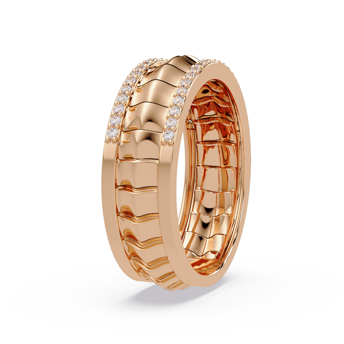 Round Lab grown Diamond Border Sculpted Band Ring - HIGHCARAT DIAMONDS