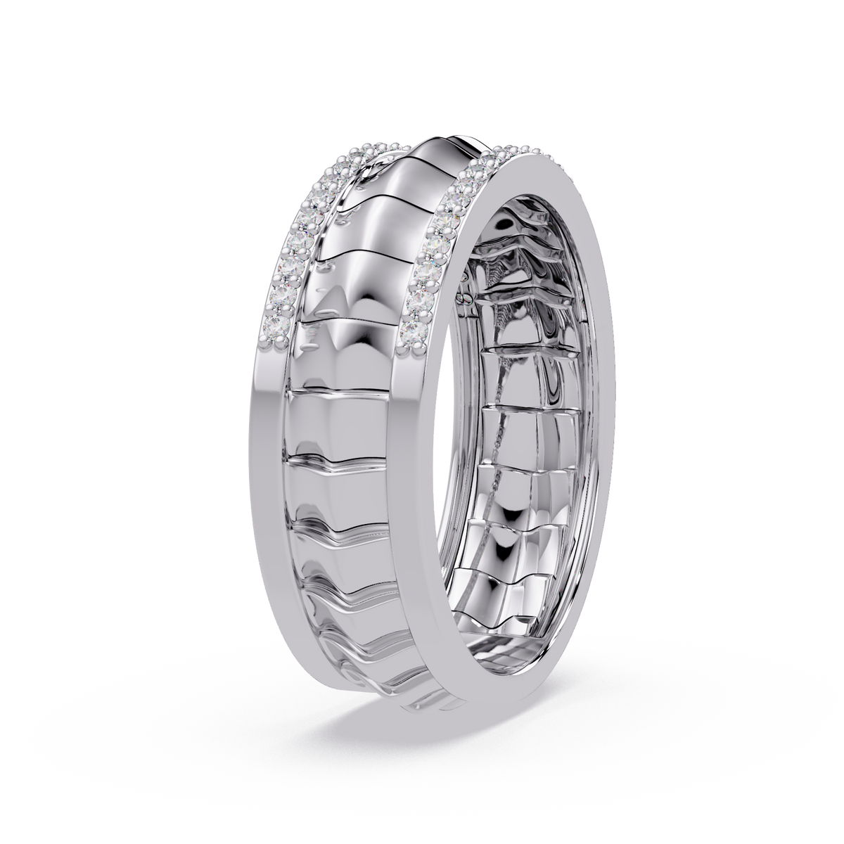 Round Lab grown Diamond Border Sculpted Band Ring - HIGHCARAT DIAMONDS