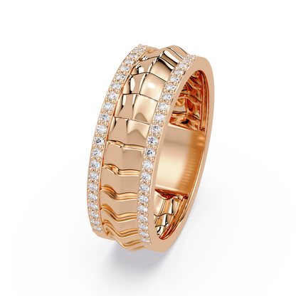 Round Lab grown Diamond Border Sculpted Band Ring - HIGHCARAT DIAMONDS