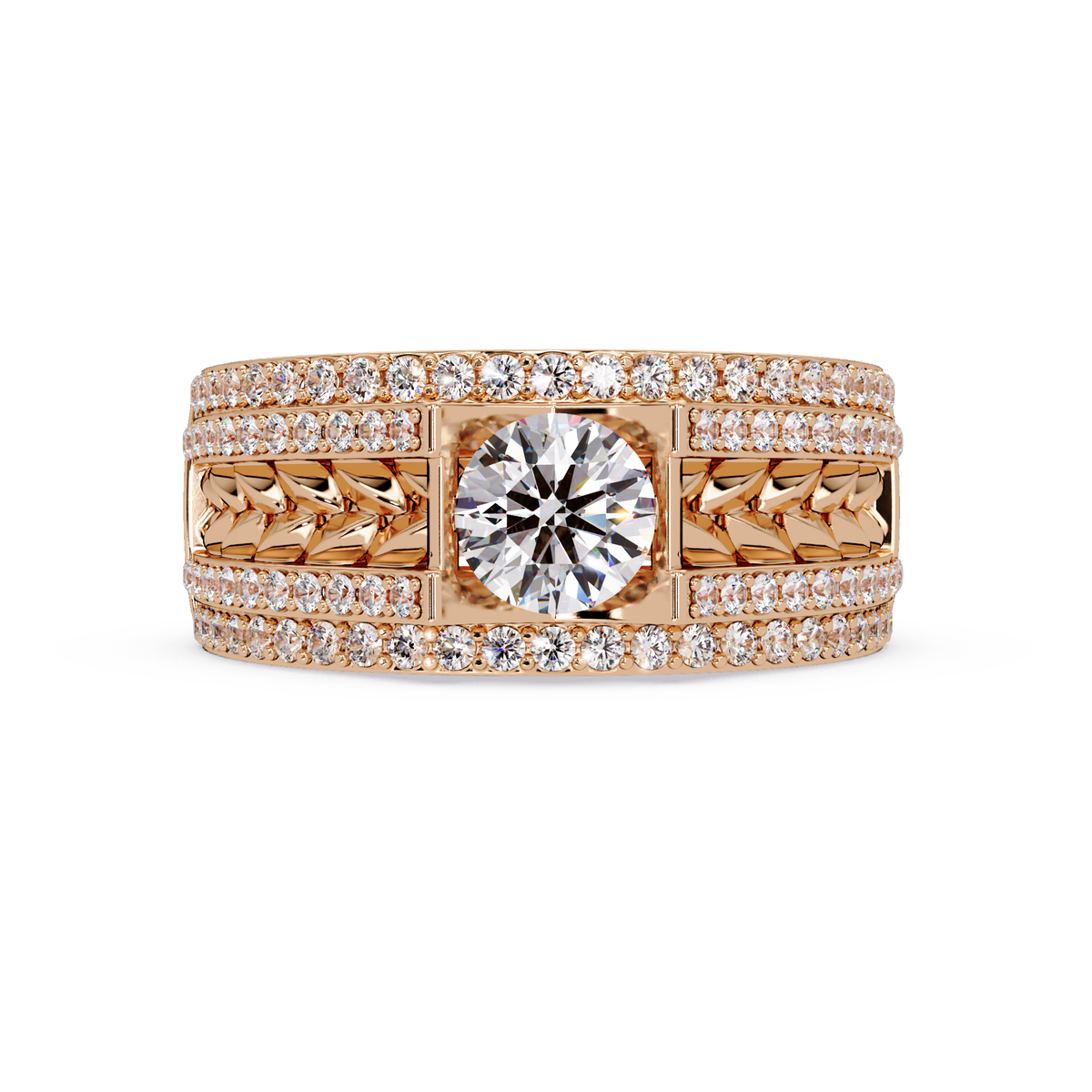 Round Lab grown Diamond Center Wide Band Ring - HIGHCARAT DIAMONDS