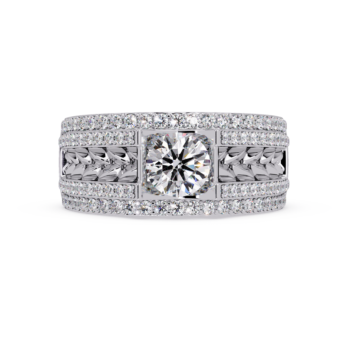 Round Lab grown Diamond Center Wide Band Ring - HIGHCARAT DIAMONDS