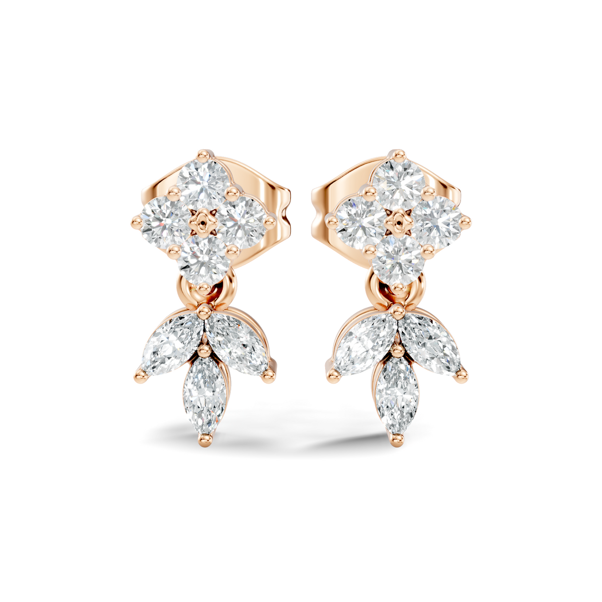 Marquise And Round Shape 10k Solid White Gold Elegance Vintage Classic Diamond Earrings For Women - HIGHCARAT DIAMONDS