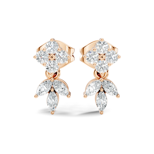 Marquise And Round Shape 10k Solid White Gold Elegance Vintage Classic Diamond Earrings For Women - HIGHCARAT DIAMONDS
