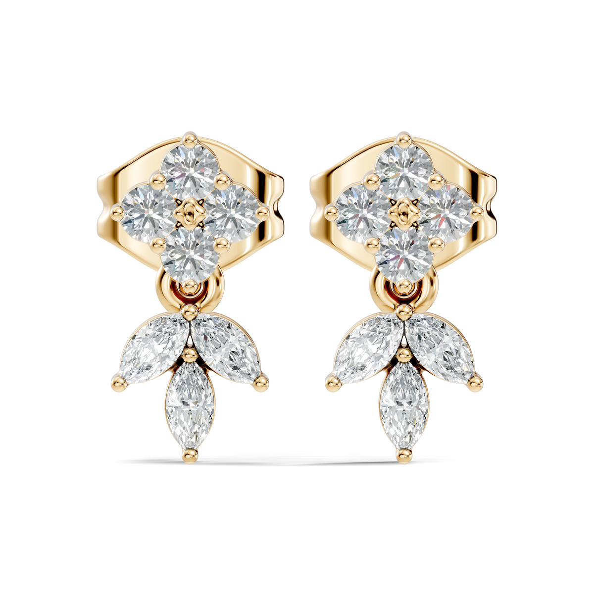 Marquise And Round Shape 10k Solid White Gold Elegance Vintage Classic Diamond Earrings For Women - HIGHCARAT DIAMONDS