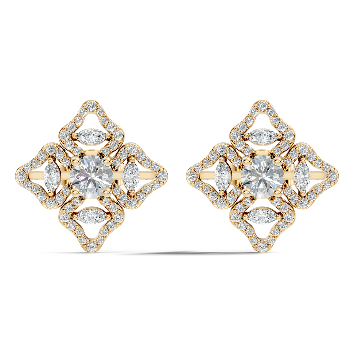 Women's Vintage Round Cluster Lab-Grown Diamond Stud Earrings Colorless Sparkle - HIGHCARAT DIAMONDS