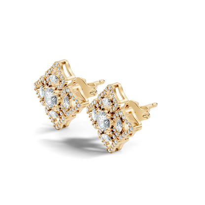 Women's Vintage Round Cluster Lab-Grown Diamond Stud Earrings Colorless Sparkle - HIGHCARAT DIAMONDS