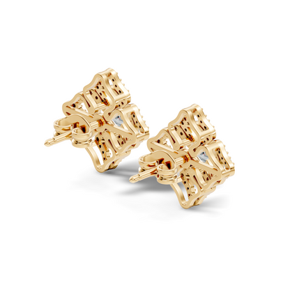 Women's Vintage Round Cluster Lab-Grown Diamond Stud Earrings Colorless Sparkle - HIGHCARAT DIAMONDS