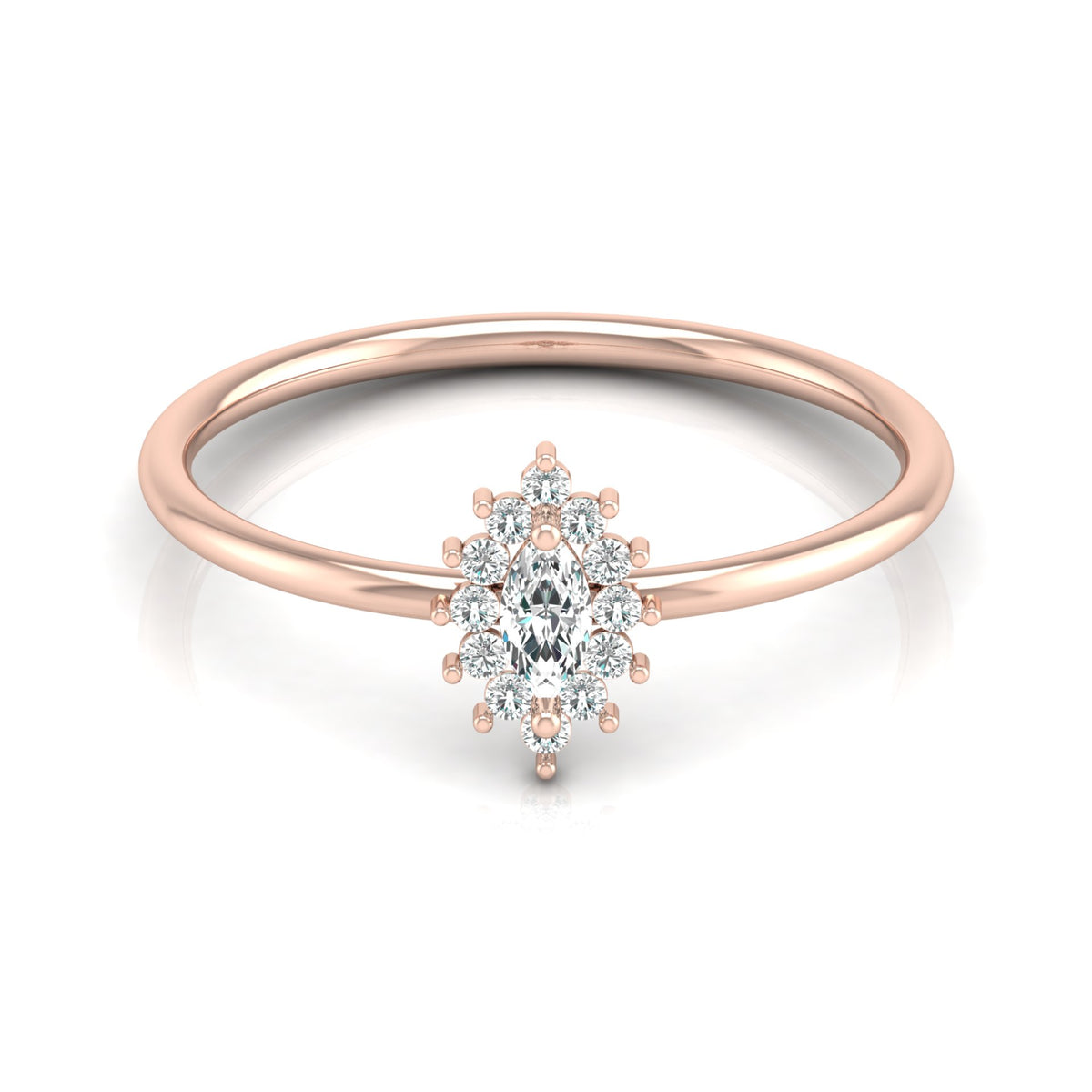 Vintage inspired Round And Marquise Labgrown Diamond Ring in 14K solid gold - HIGHCARAT DIAMONDS