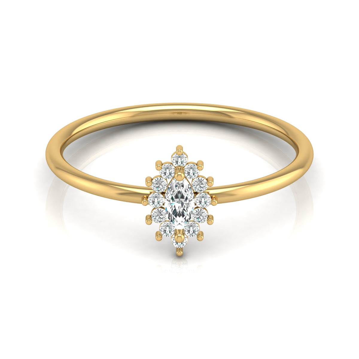 Vintage inspired Round And Marquise Labgrown Diamond Ring in 14K solid gold - HIGHCARAT DIAMONDS