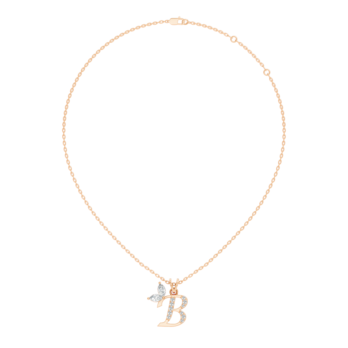 14K Gold Unisex Pendant with Round & Marquise Cut Diamonds Alphabet B Inspired Jewelry - HIGHCARAT DIAMONDS