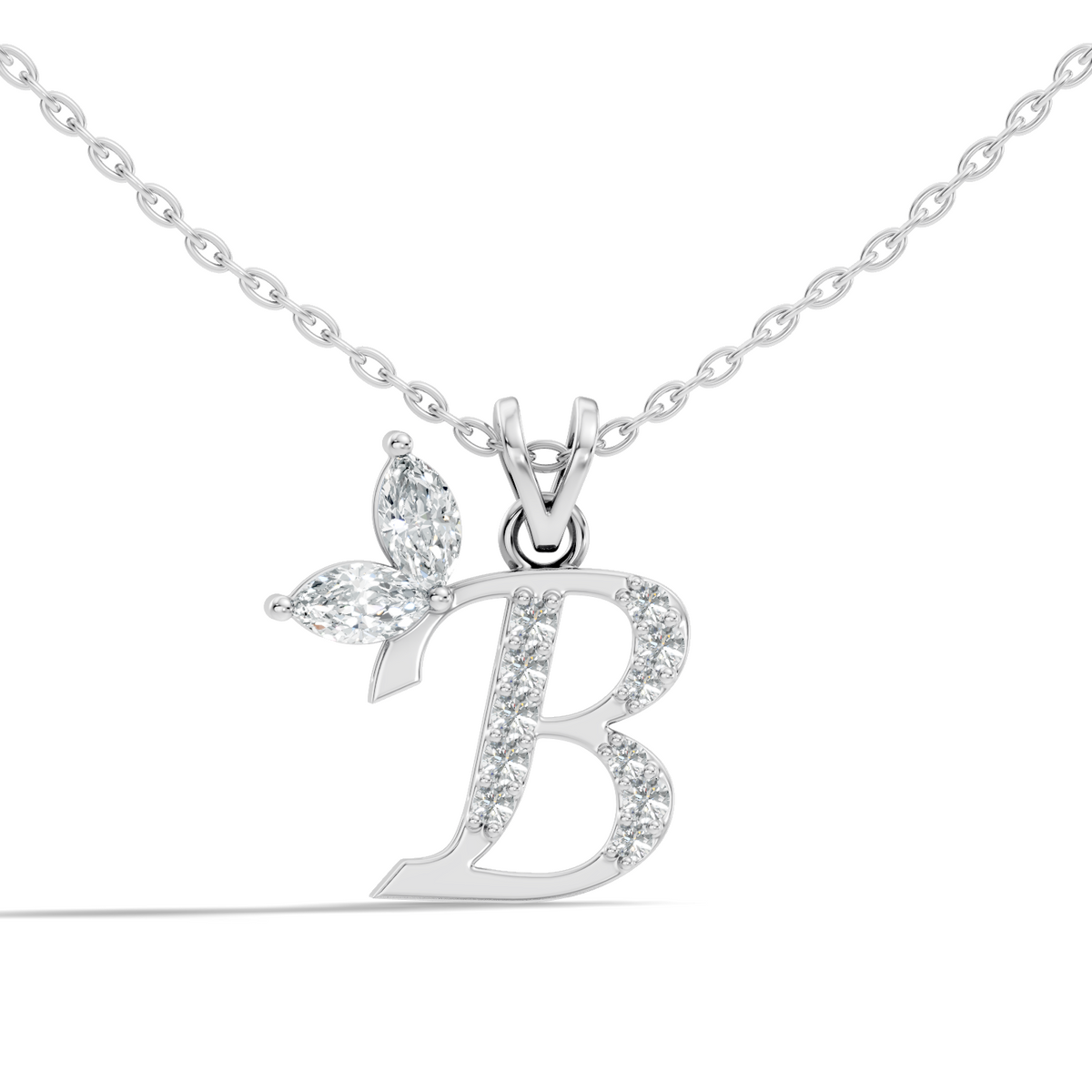 14K Gold Unisex Pendant with Round & Marquise Cut Diamonds Alphabet B Inspired Jewelry - HIGHCARAT DIAMONDS