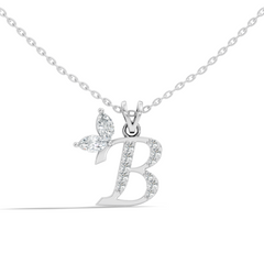 14K Gold Unisex Pendant with Round & Marquise Cut Diamonds Alphabet B Inspired Jewelry - HIGHCARAT DIAMONDS