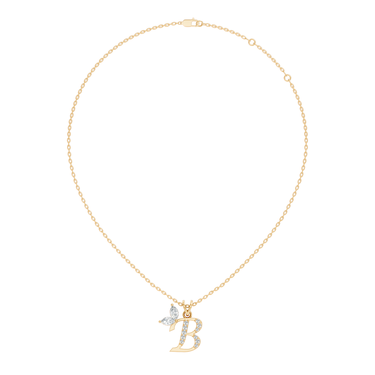 14K Gold Unisex Pendant with Round & Marquise Cut Diamonds Alphabet B Inspired Jewelry - HIGHCARAT DIAMONDS