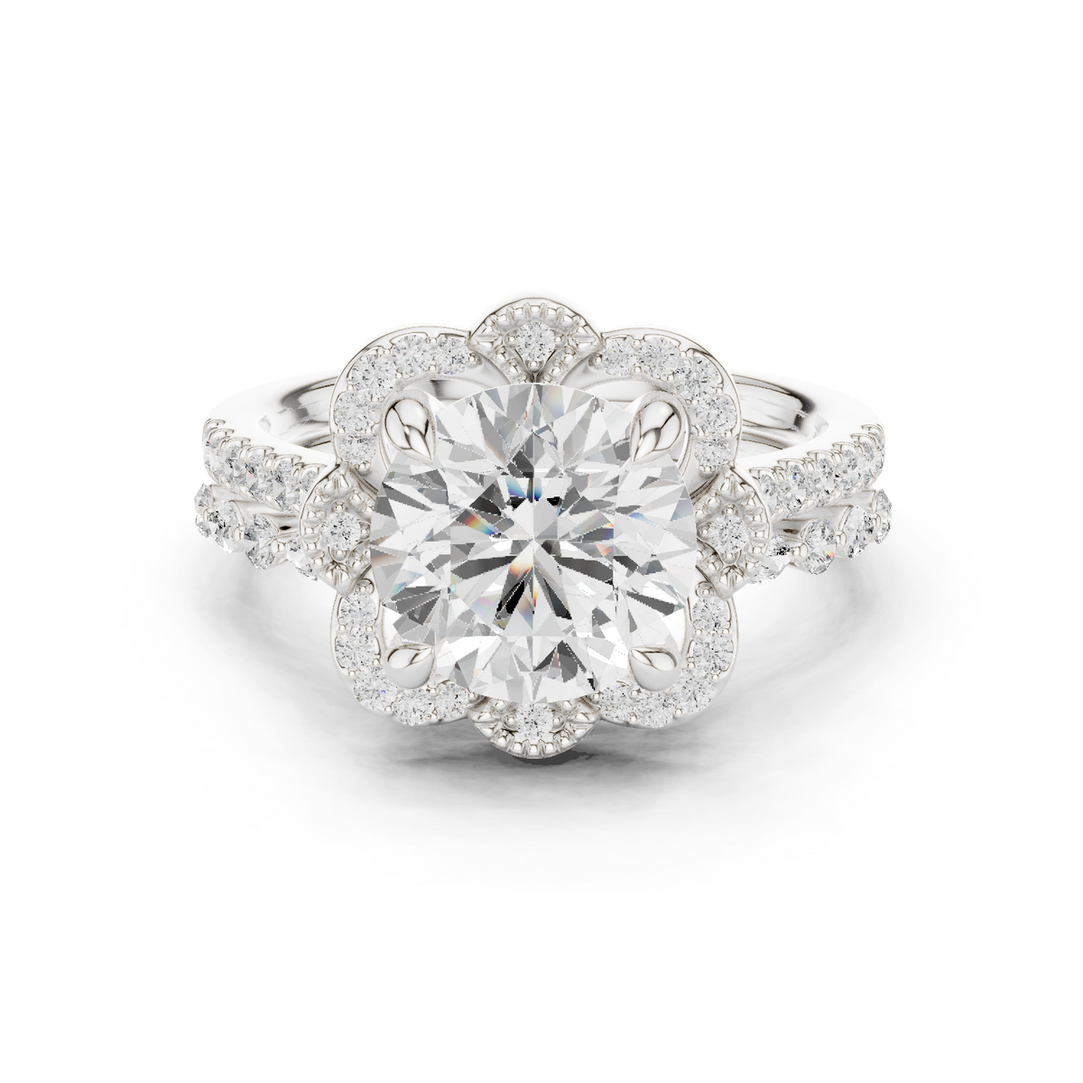 3.65Ct Round, Marquise Cut Top Grade Lab Grown Diamond Vintage Minimalist Dainty Classic Engagement Ring - HIGHCARAT DIAMONDS