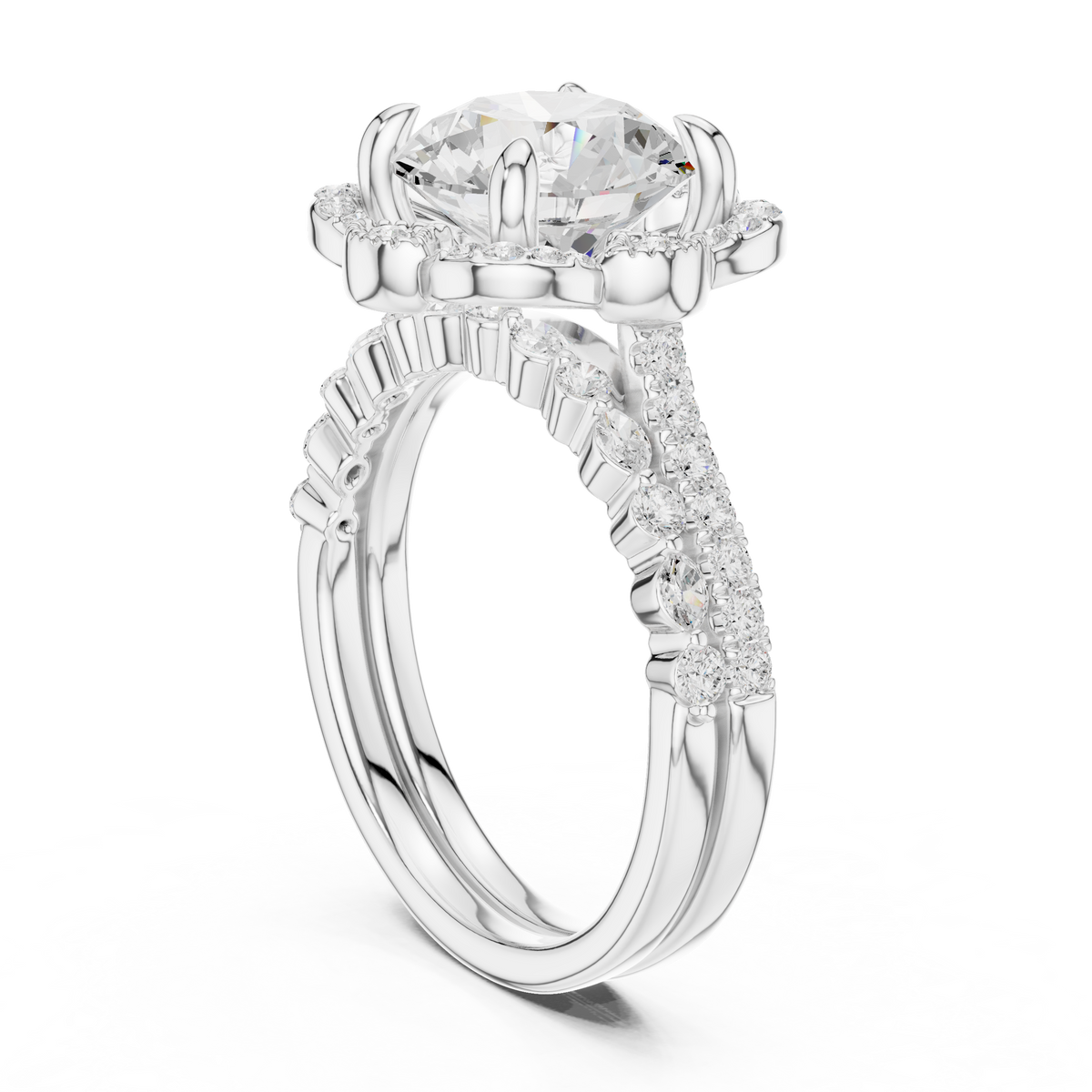 3.65Ct Round, Marquise Cut Top Grade Lab Grown Diamond Vintage Minimalist Dainty Classic Engagement Ring - HIGHCARAT DIAMONDS