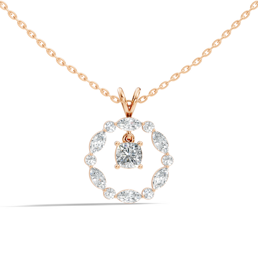 Round Lab-Grown Diamond Circle Pendant For Her Cushion & Marquise Design In 14K Gold - HIGHCARAT DIAMONDS