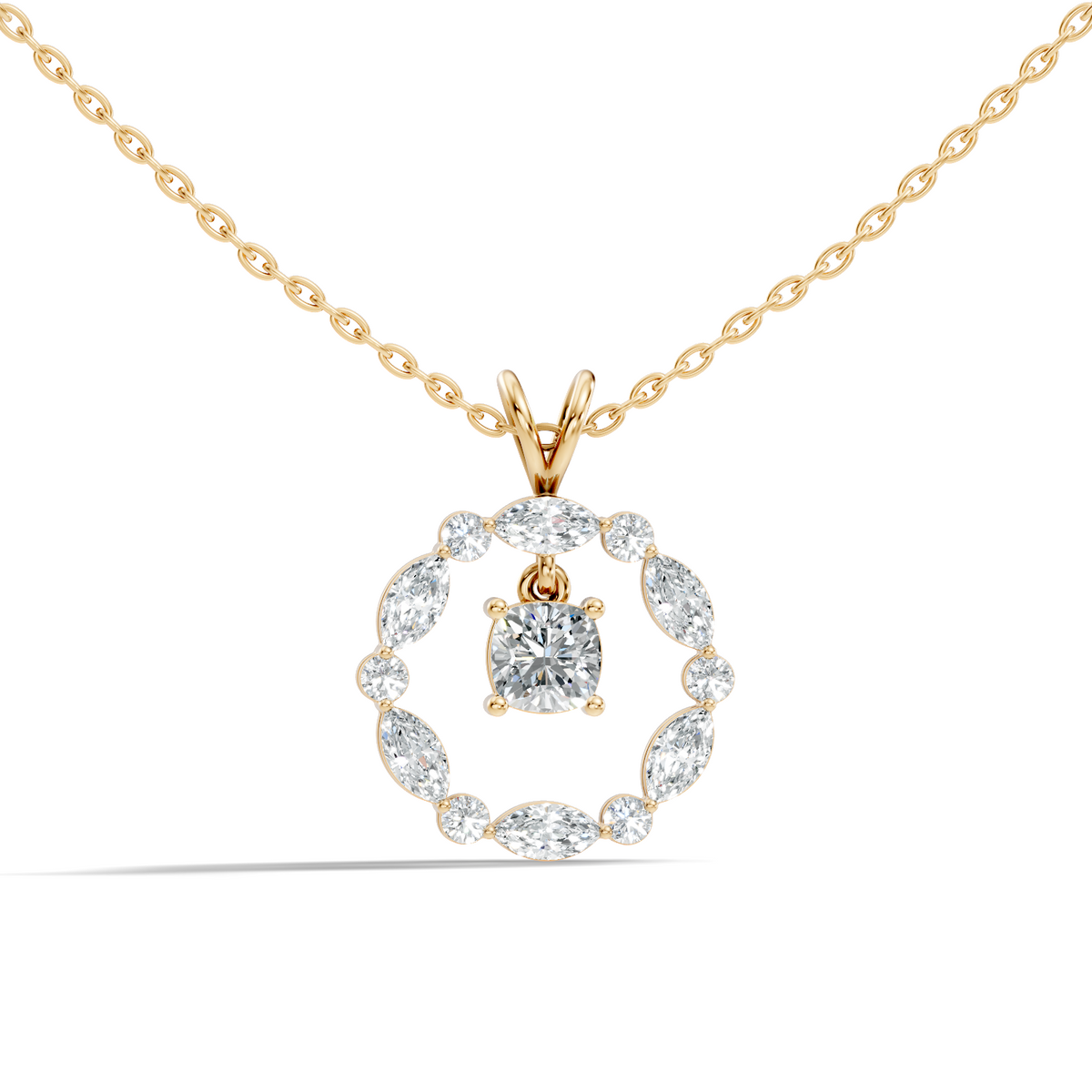 Round Lab-Grown Diamond Circle Pendant For Her Cushion & Marquise Design In 14K Gold - HIGHCARAT DIAMONDS
