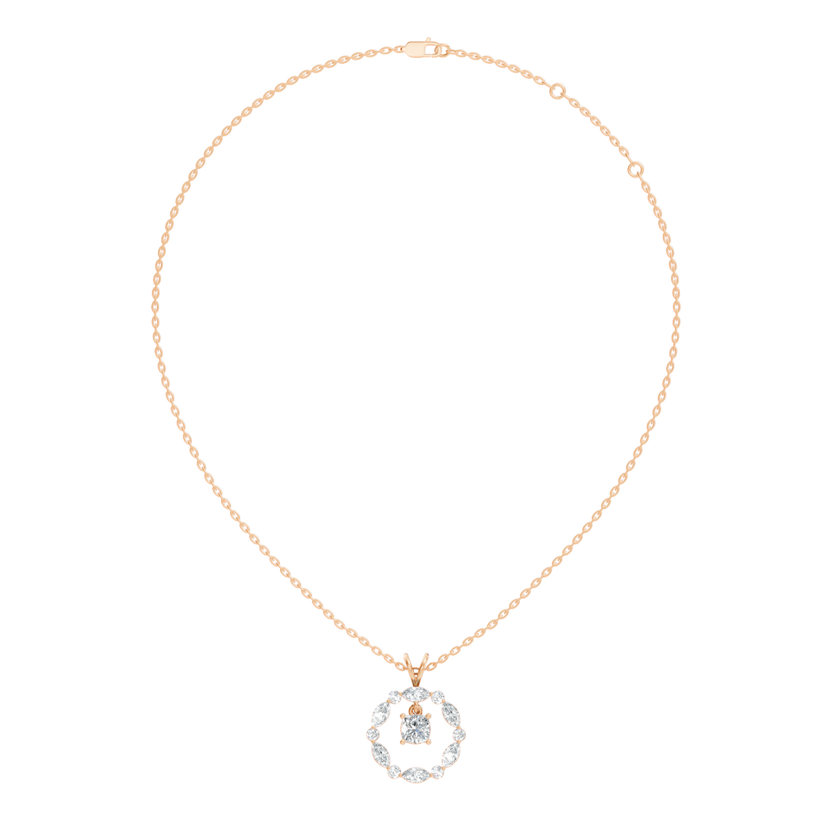 Round Lab-Grown Diamond Circle Pendant For Her Cushion & Marquise Design In 14K Gold - HIGHCARAT DIAMONDS