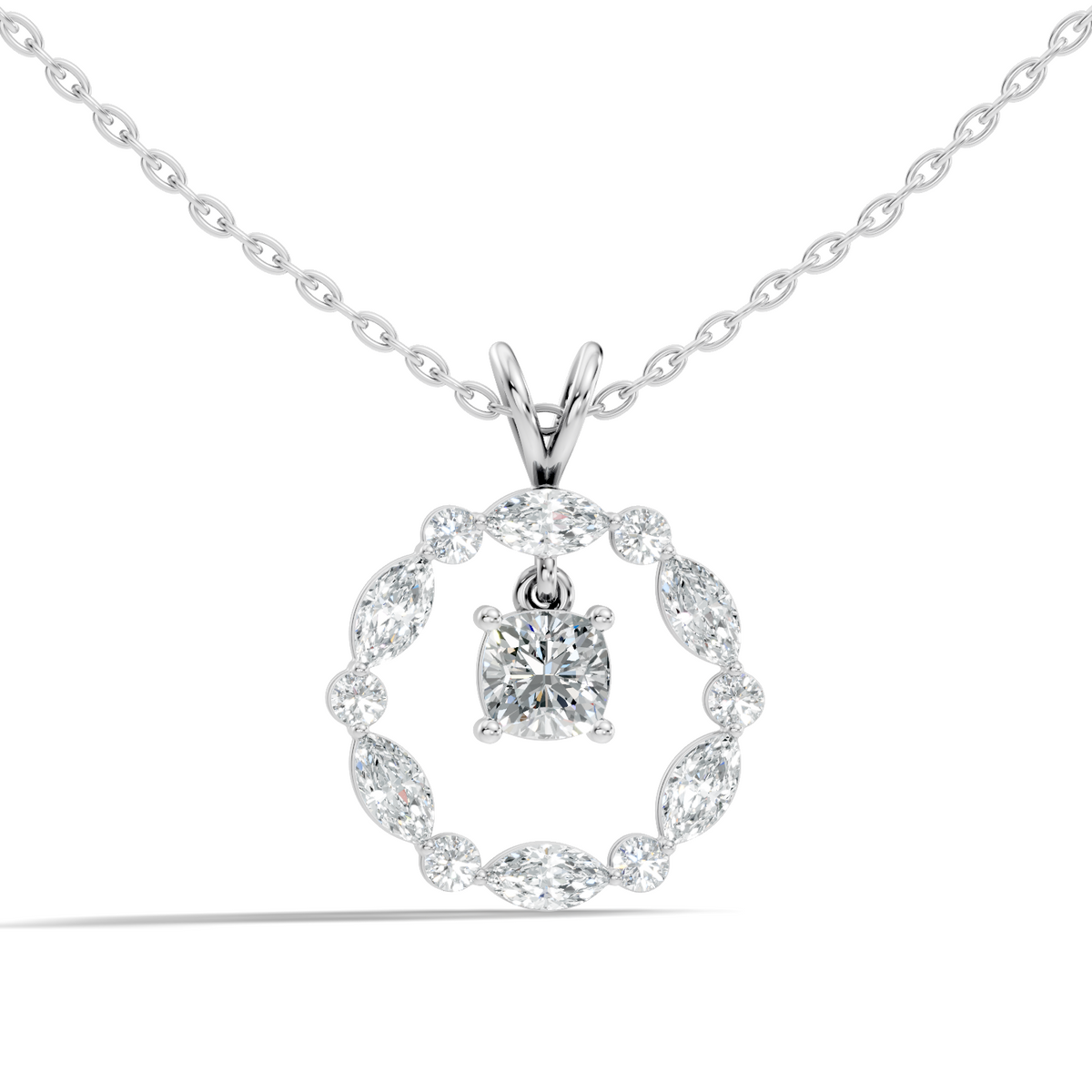 Round Lab-Grown Diamond Circle Pendant For Her Cushion & Marquise Design In 14K Gold - HIGHCARAT DIAMONDS