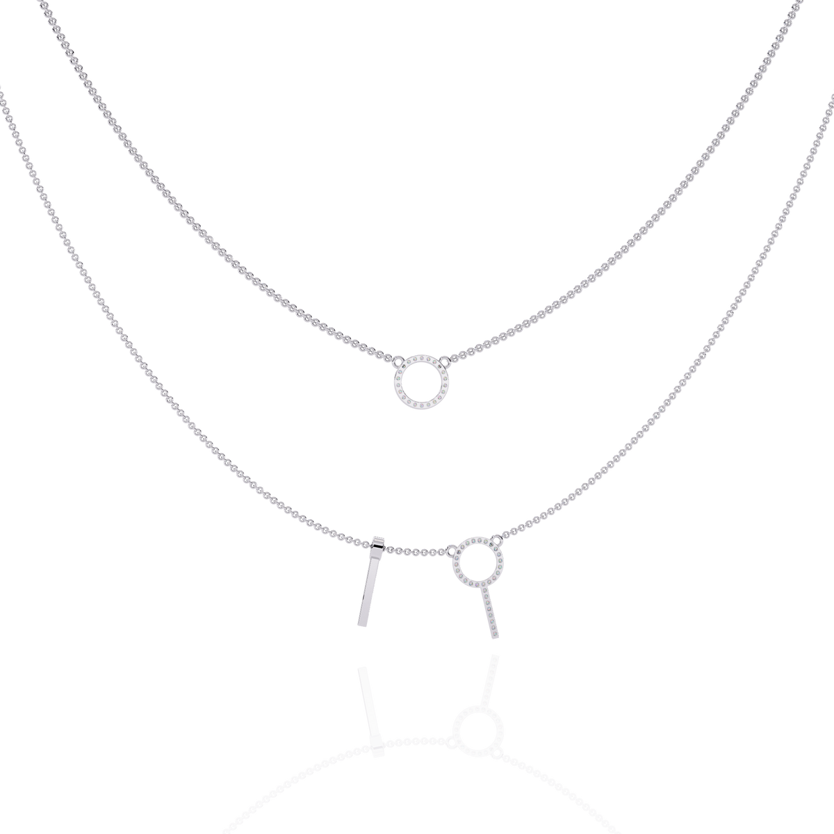 Round Open Circle Key Shape Cut  Lab grown &Natural Diamond 10k Solid White Gold  Layered Dainty Necklace Gift For Mom - HIGHCARAT DIAMONDS