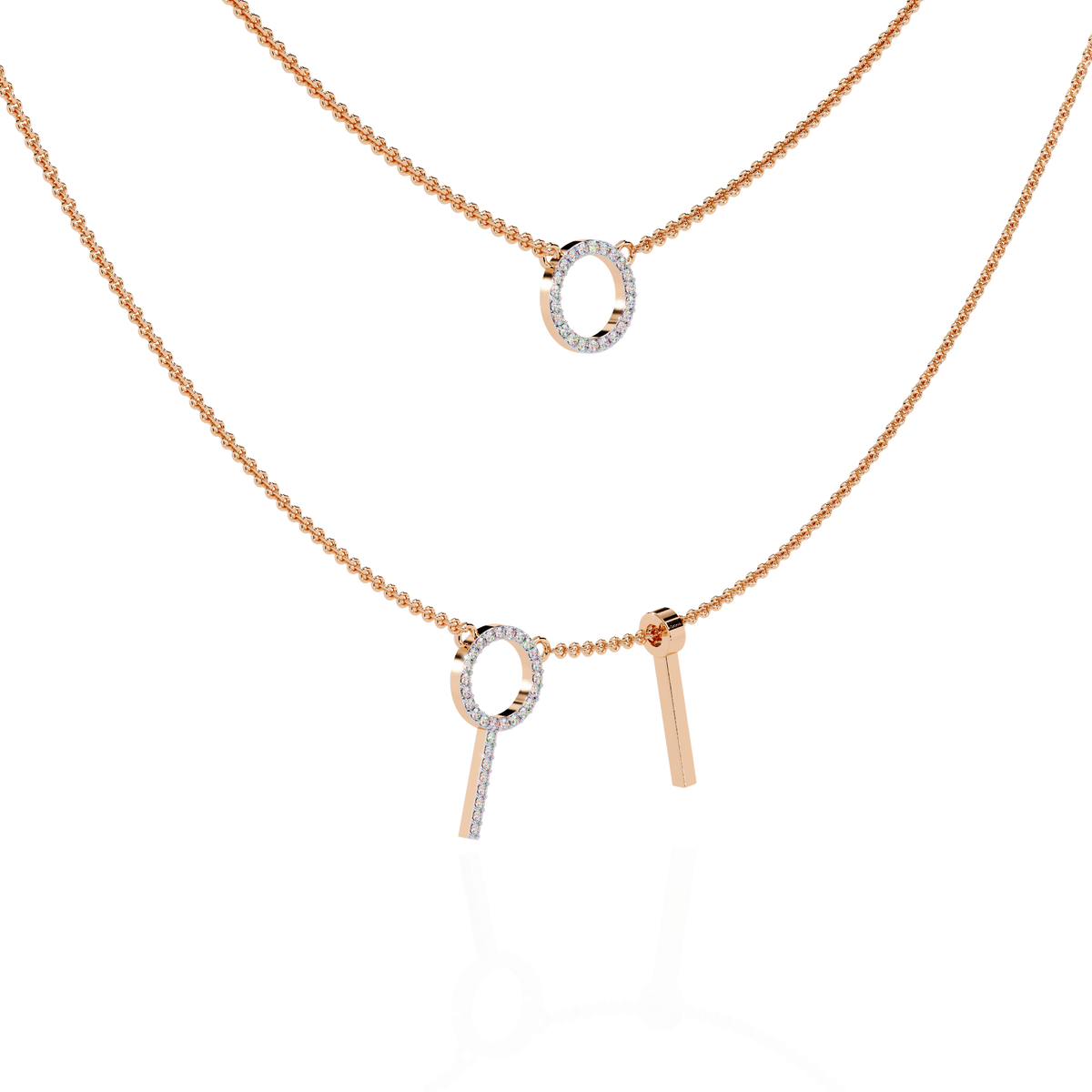 Round Open Circle Key Shape Cut  Lab grown &Natural Diamond 10k Solid White Gold  Layered Dainty Necklace Gift For Mom - HIGHCARAT DIAMONDS