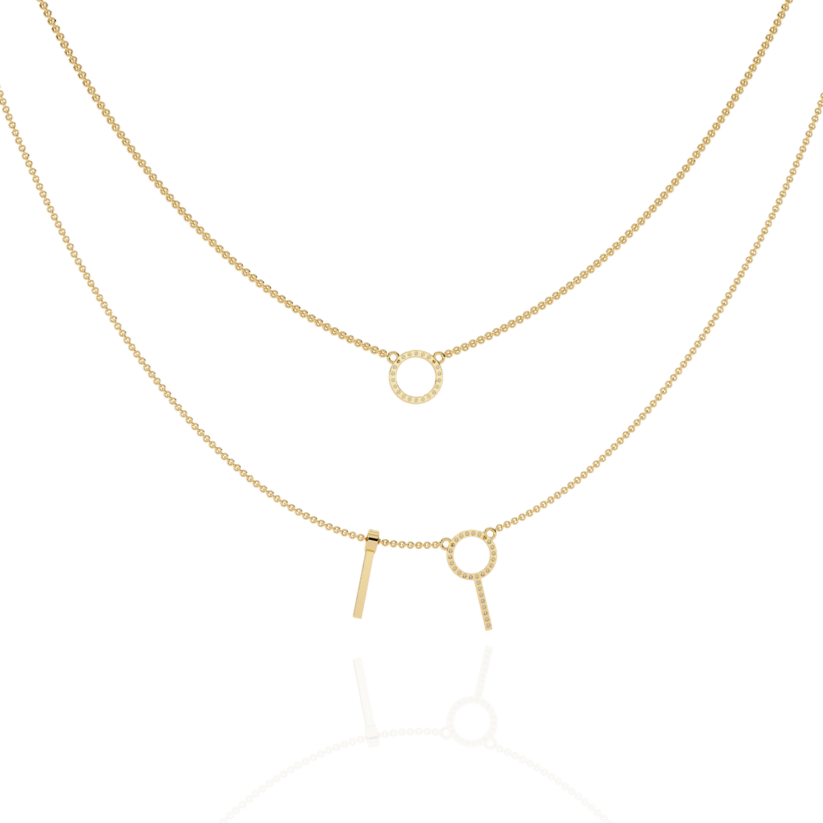 Round Open Circle Key Shape Cut  Lab grown &Natural Diamond 10k Solid White Gold  Layered Dainty Necklace Gift For Mom - HIGHCARAT DIAMONDS